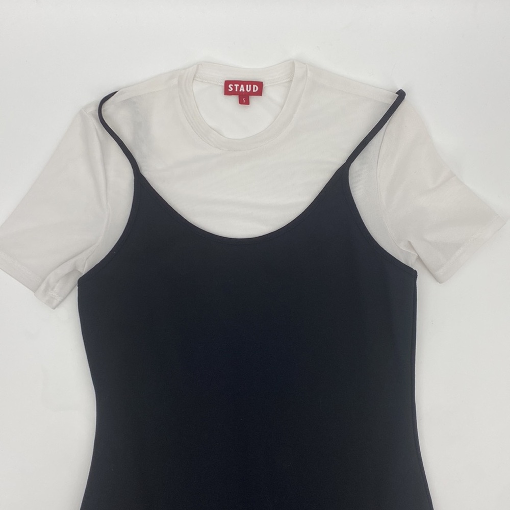 STAUD Mini Sutton Layered Tank Top T Shirt Black and White Mini Dress 90s grunge - Picture 4 of 11